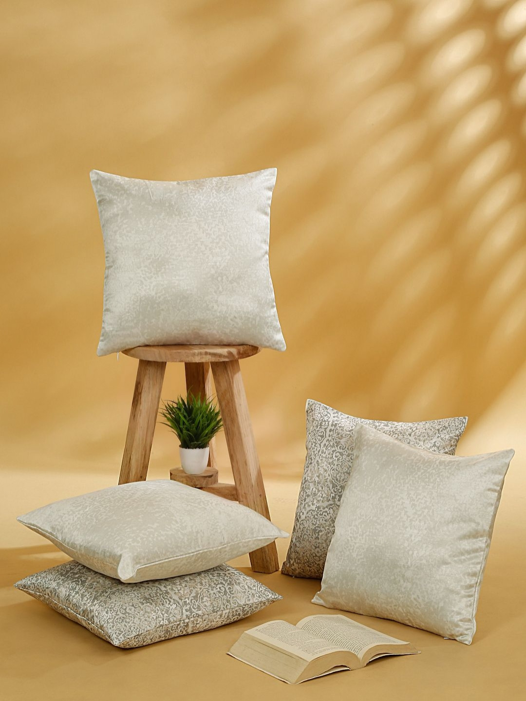 Myntra Elegant Homes Cream-Coloured 5 Pieces Ethnic Motifs Printed Square Cushion Covers