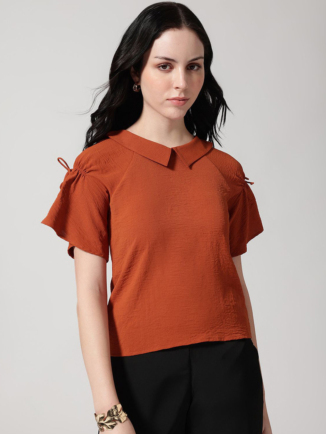 Strong And Brave Women Peter Pan Collar Bell Sleeve Top