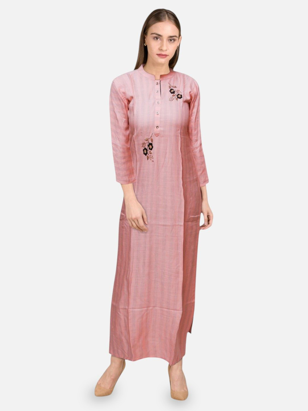 Biyu Women Striped Embroidered Beads and Stone Kurta