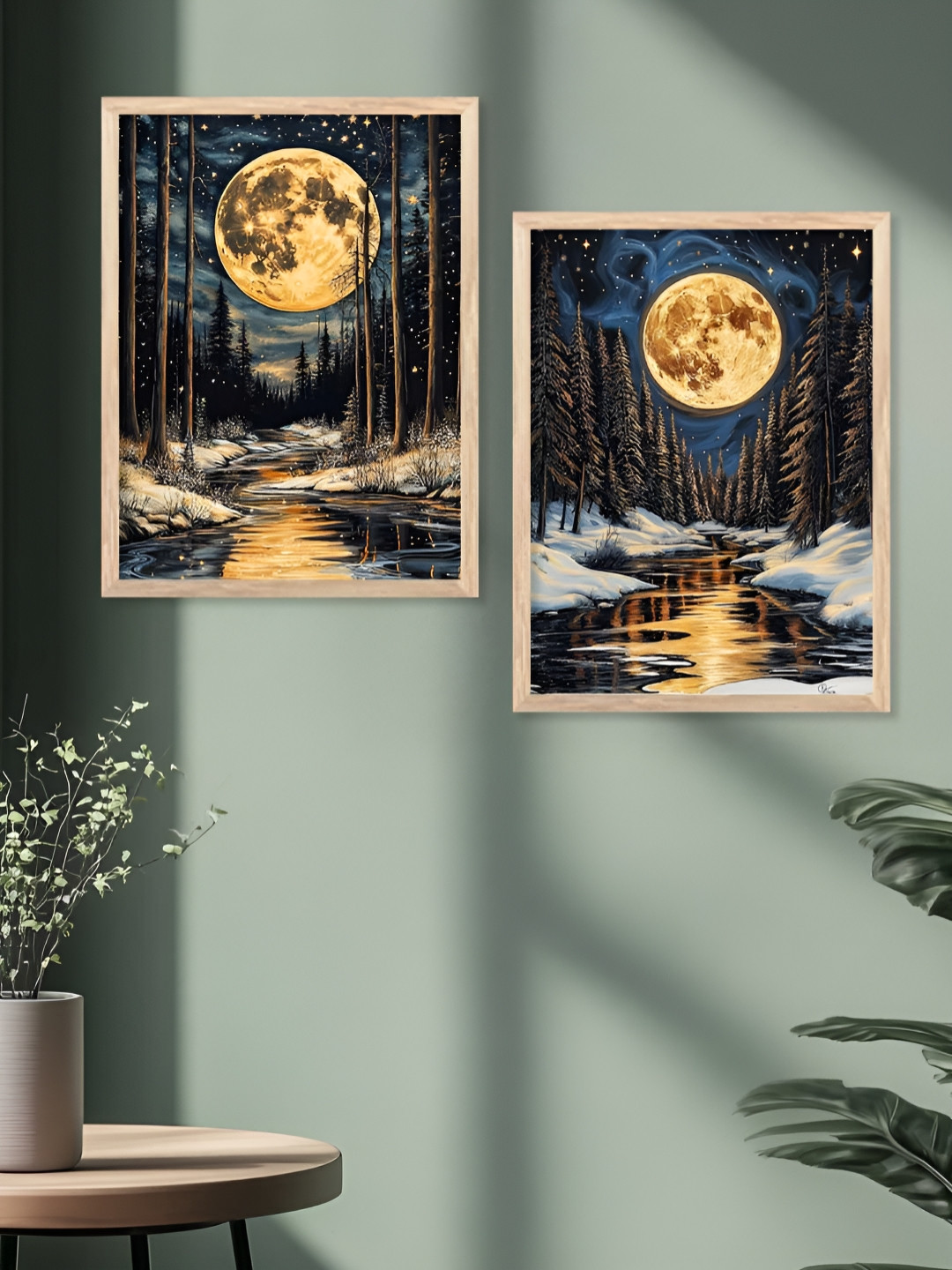 Kotart Navy Blue & Gold-Toned 2 Pieces Moon Wall Arts