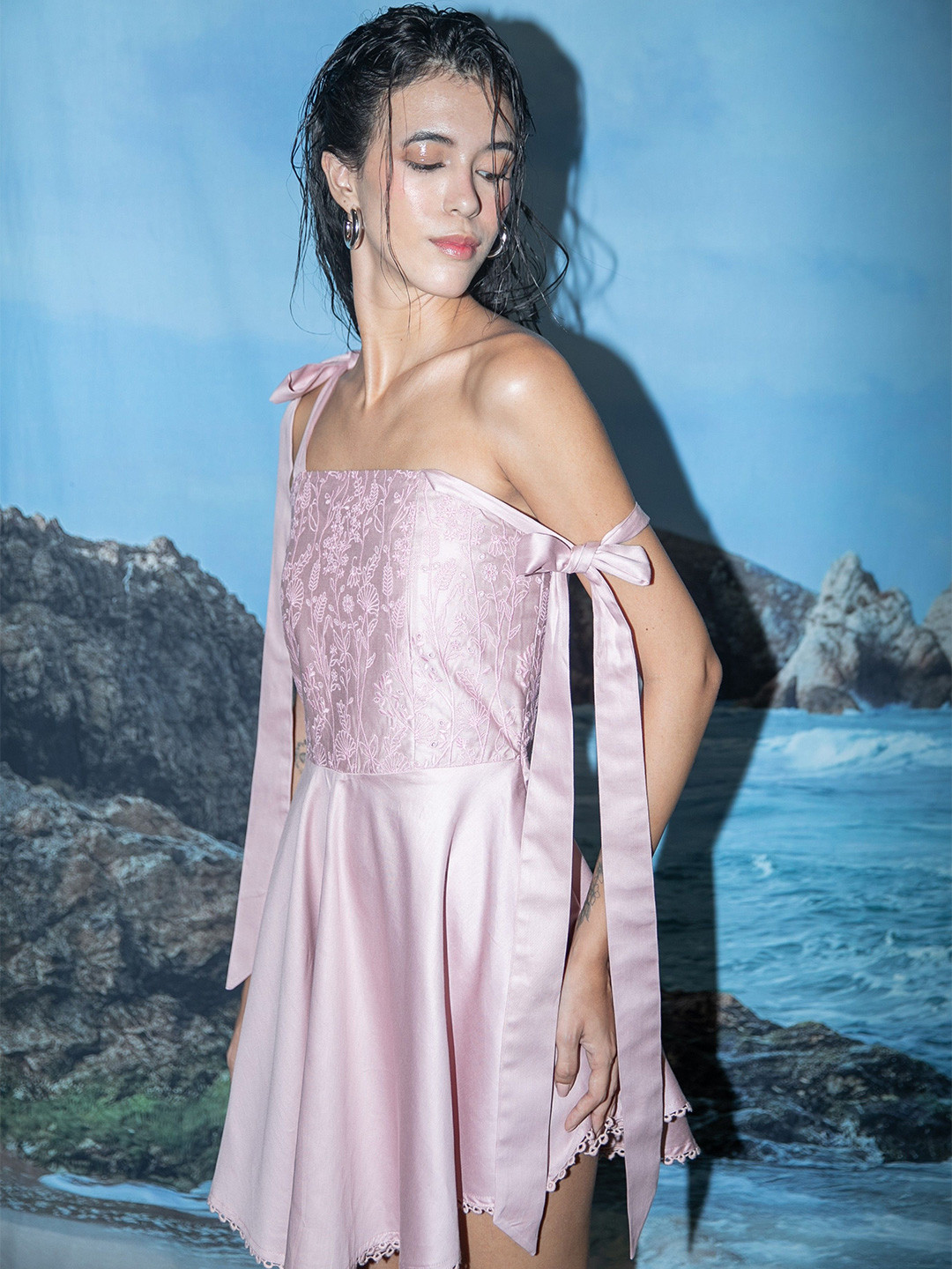 Contemponari Amore Women Embroidered Fit and Flare Mini Dress