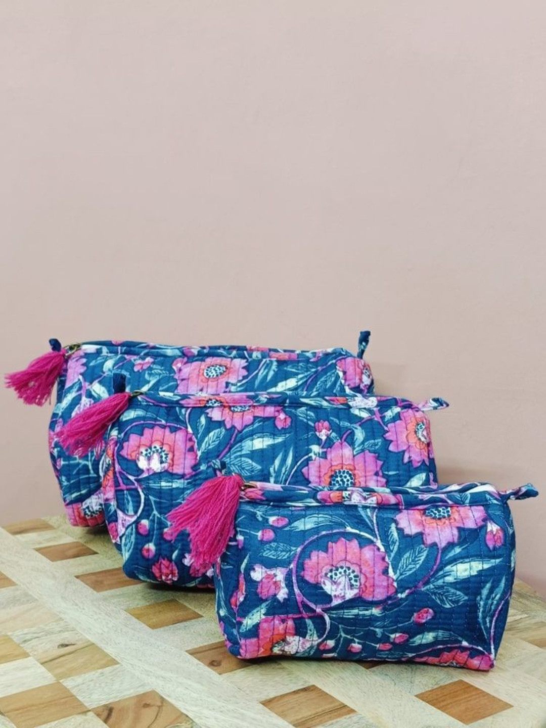 Gulaab Jaipur 3-Pcs Printed Travel Pouch With Waterproof Lining