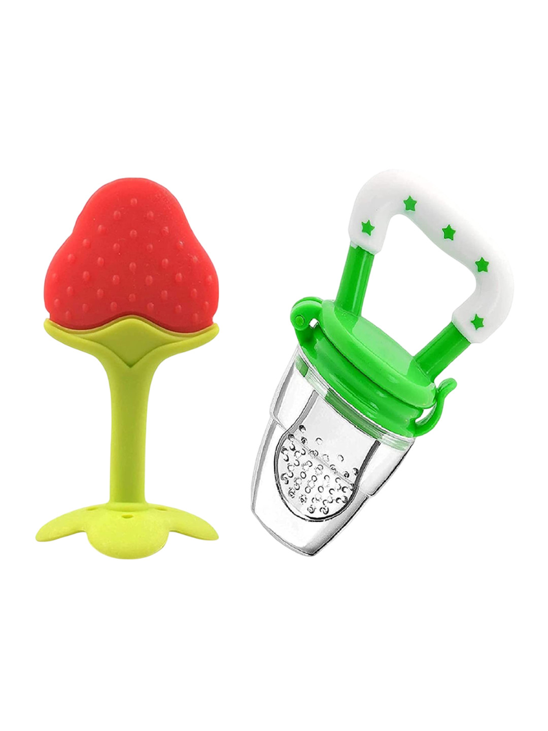 Joy Buzz Kids Set Of 2 Baby Food Feeder With Teether - Red & Green