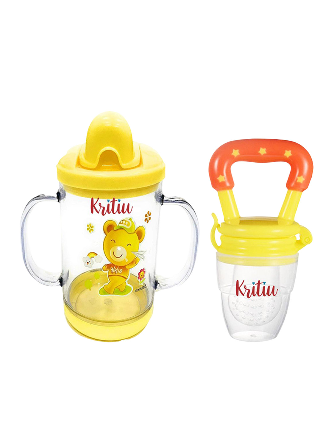 Kritiu Set Of 2 Sippy Spout Cup With Handles - 200 ml & Rattel Nibbler
