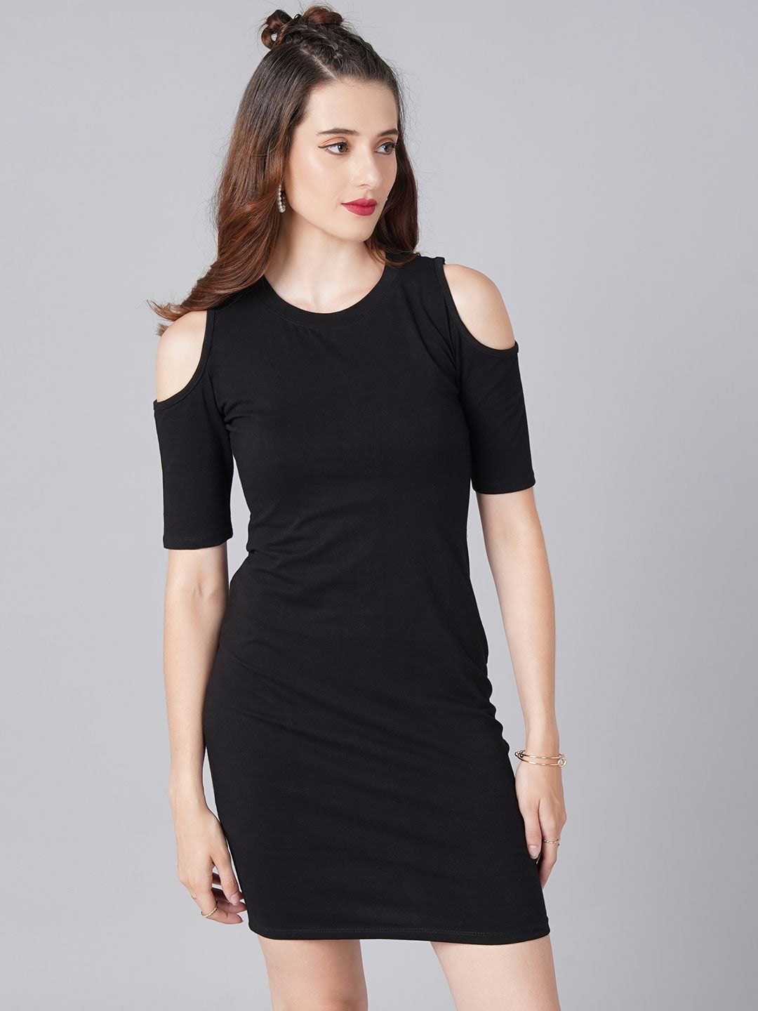 MINOS Women Cold-Shoulder Cotton Bodycon Midi Dress