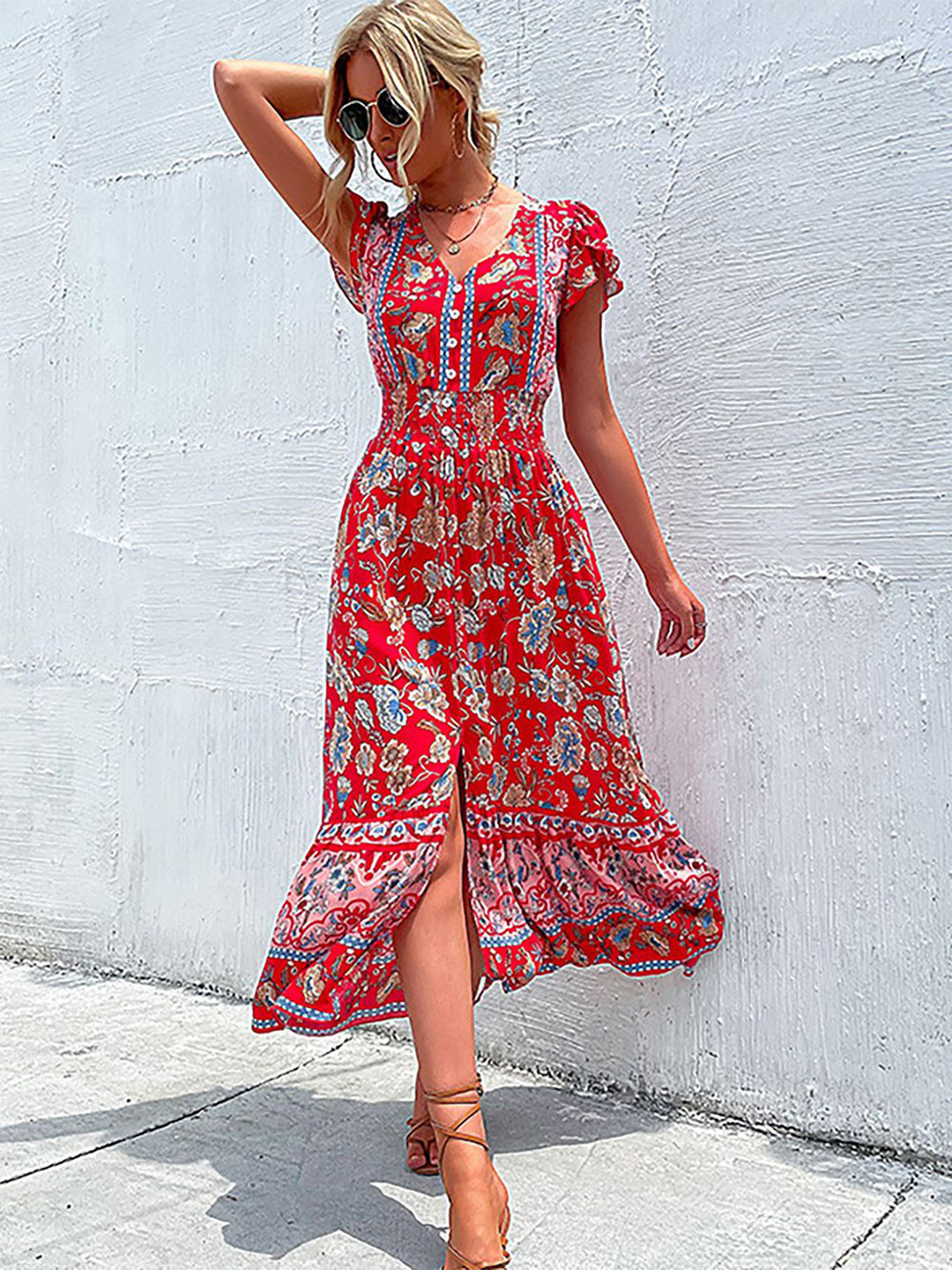 Routes by All About You Women Ethnic Motifs Printed Slits Fit & Flare Midi Dress