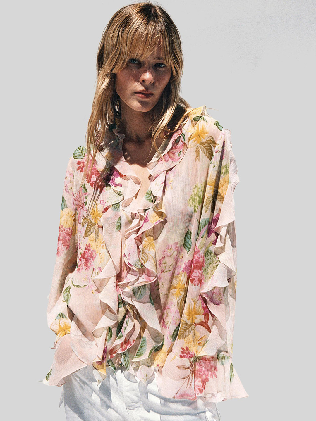 LULU & SKY Women Floral Printed Ruffles Full Sleeves Top