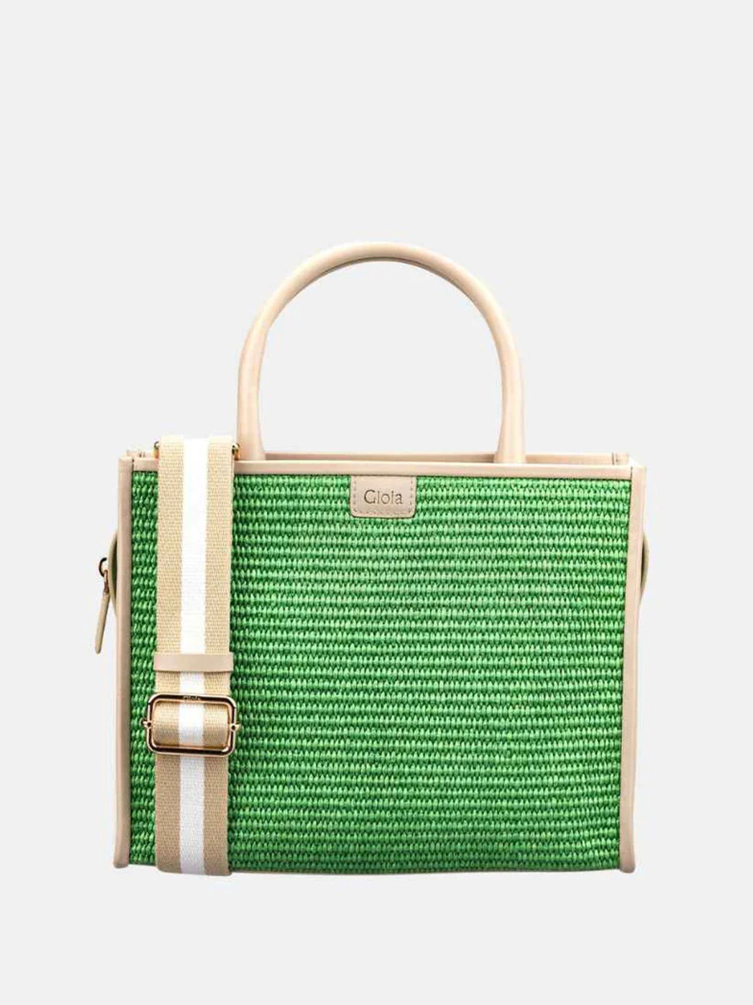 GIOIA Women Green Leather Raffia Book Tote Bag