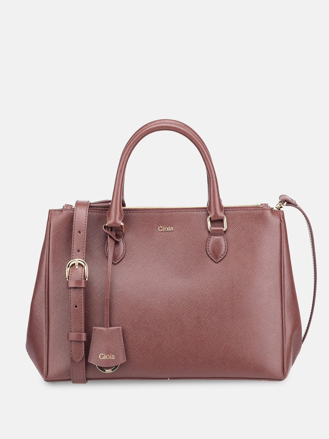 GIOIA Women Brown Leather Saffiano Medium Crossbody Bag