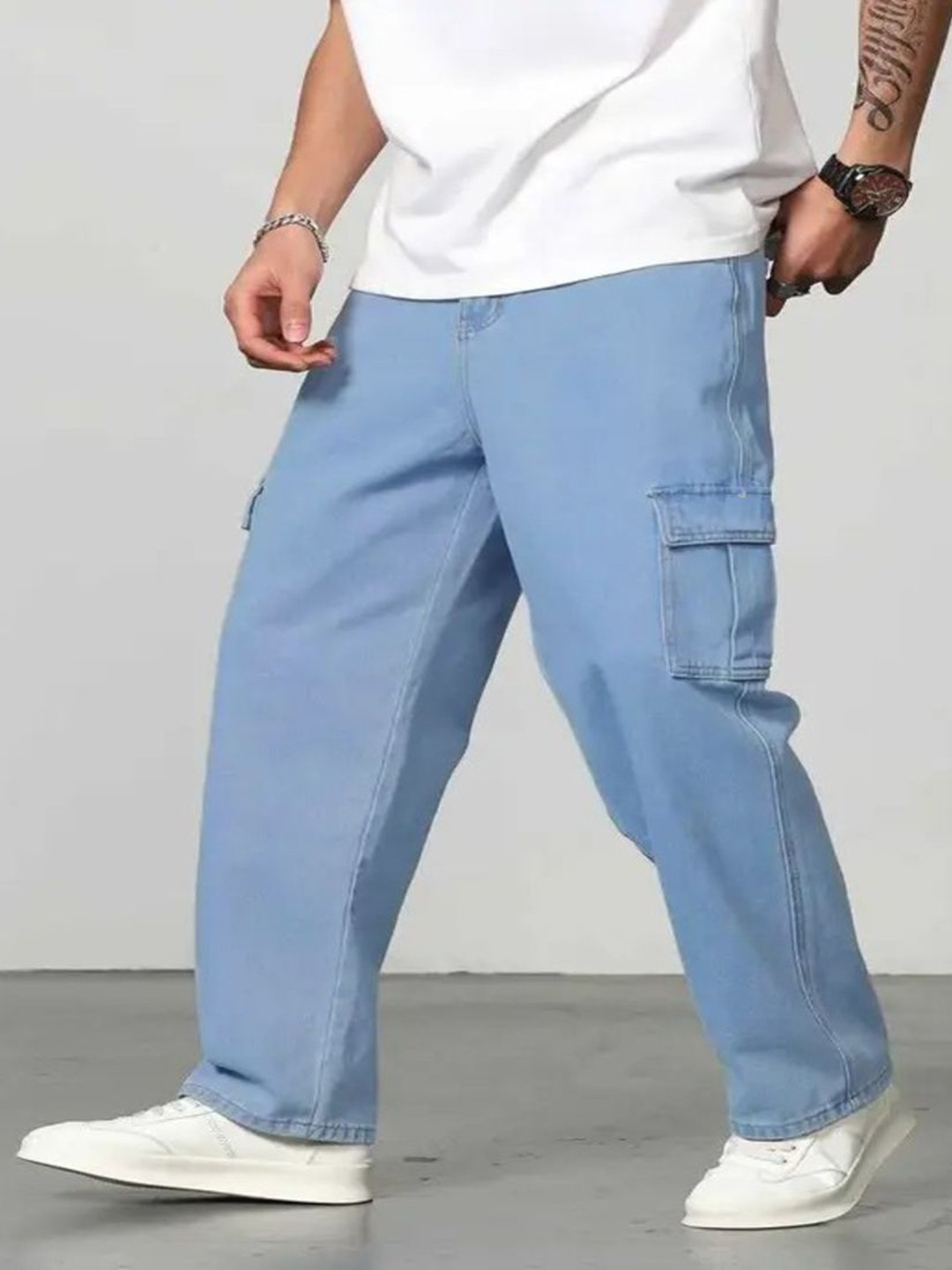 Playfeel Men Solid Boyfriend Fit Mid-Rise Low Distress Stretchable Jeans