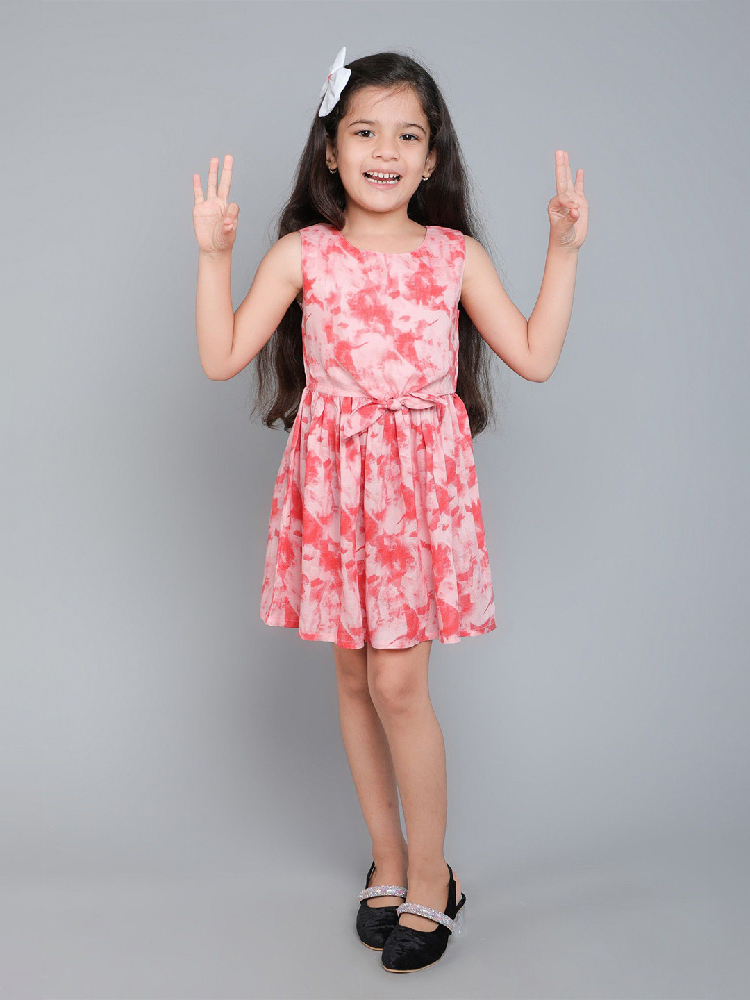Funshine Girls Tie and Dyed Bow Detailed Fit & Flare Dress