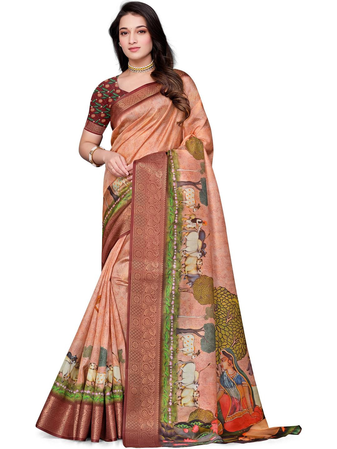 PARVOTSAV Bronze Polyester Saree