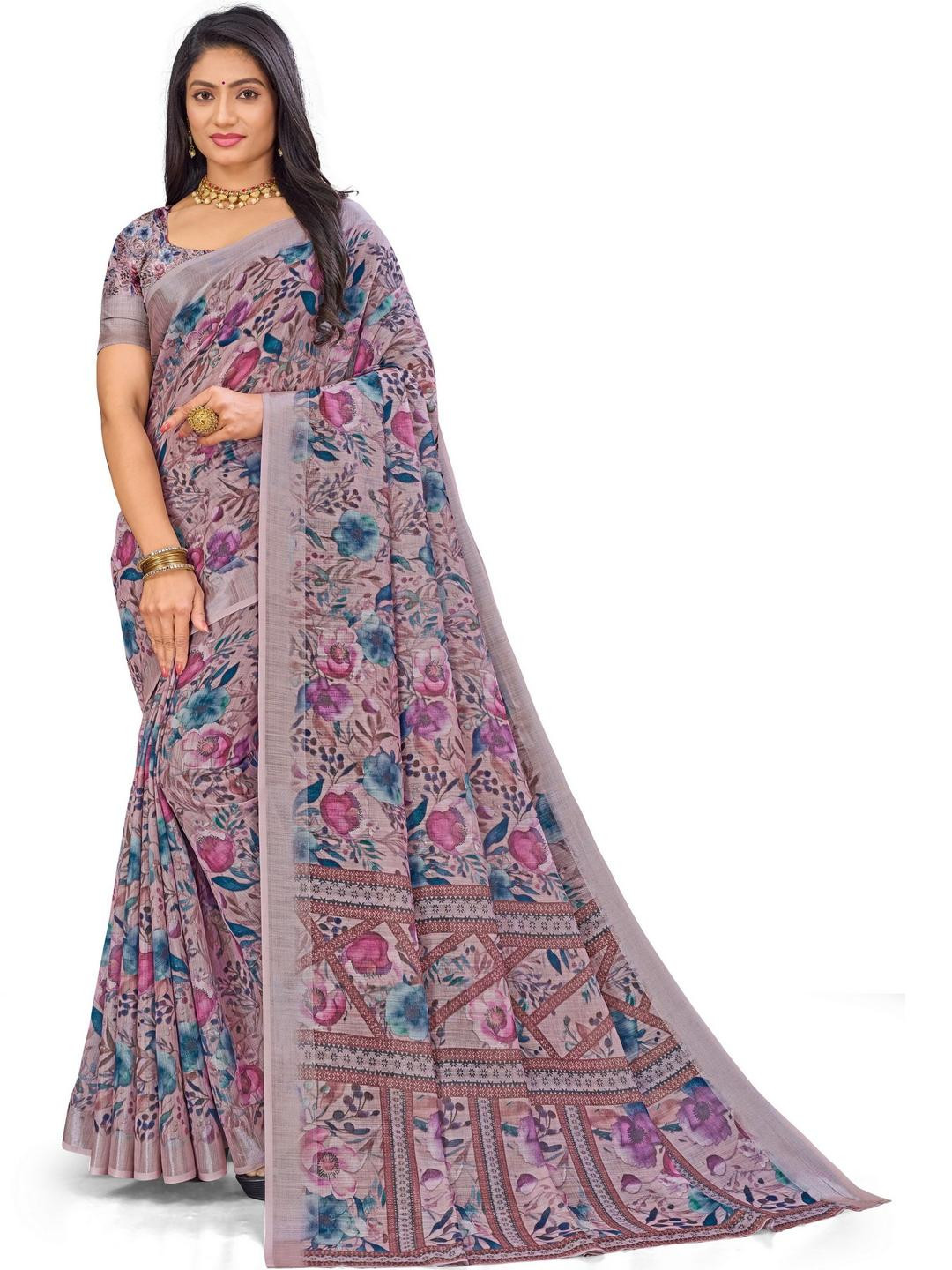 PARVOTSAV Bronze Linen Blend Saree