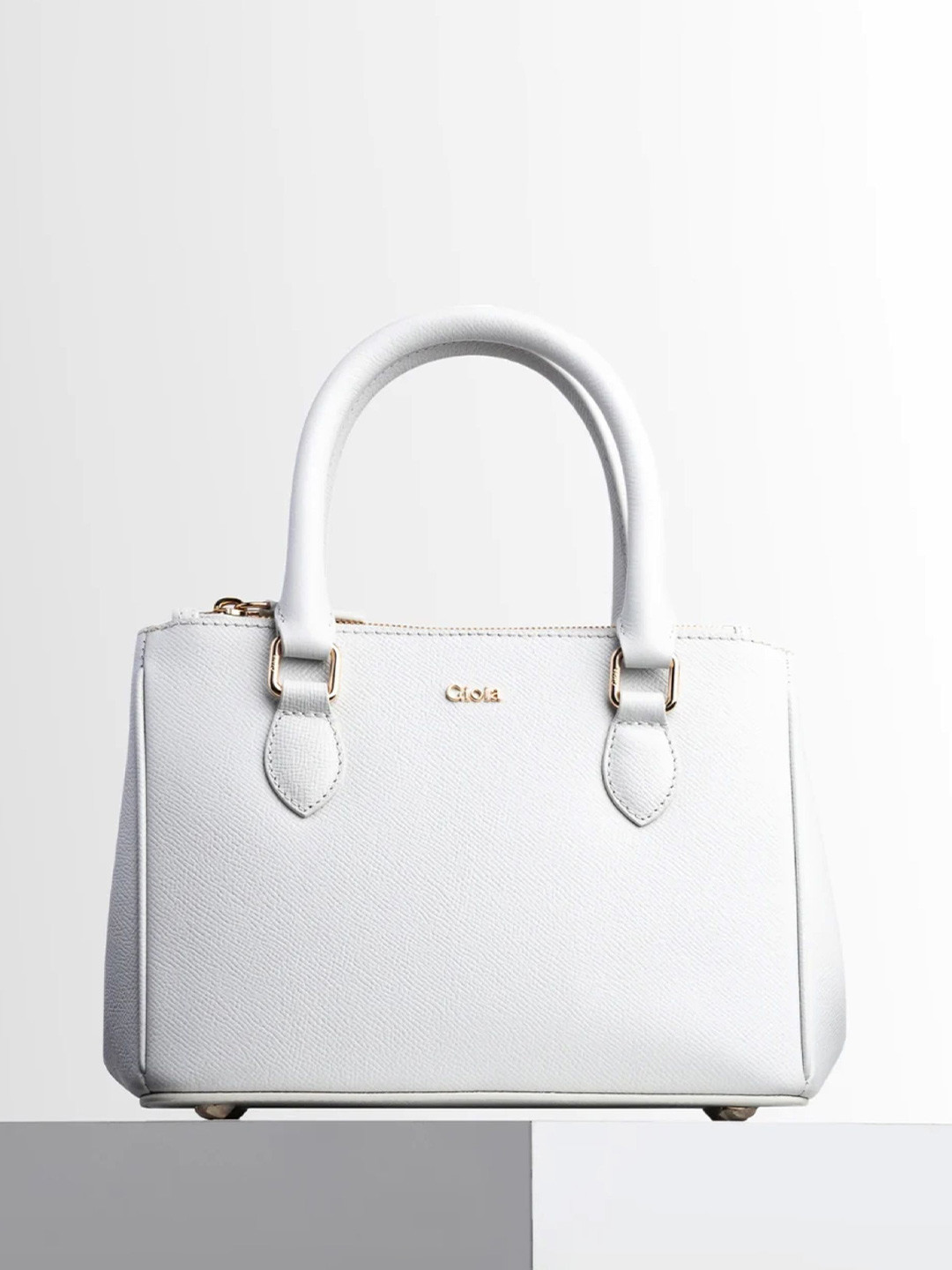 GIOIA Women Off White Leather Saffiano Grab Top Handle Bag