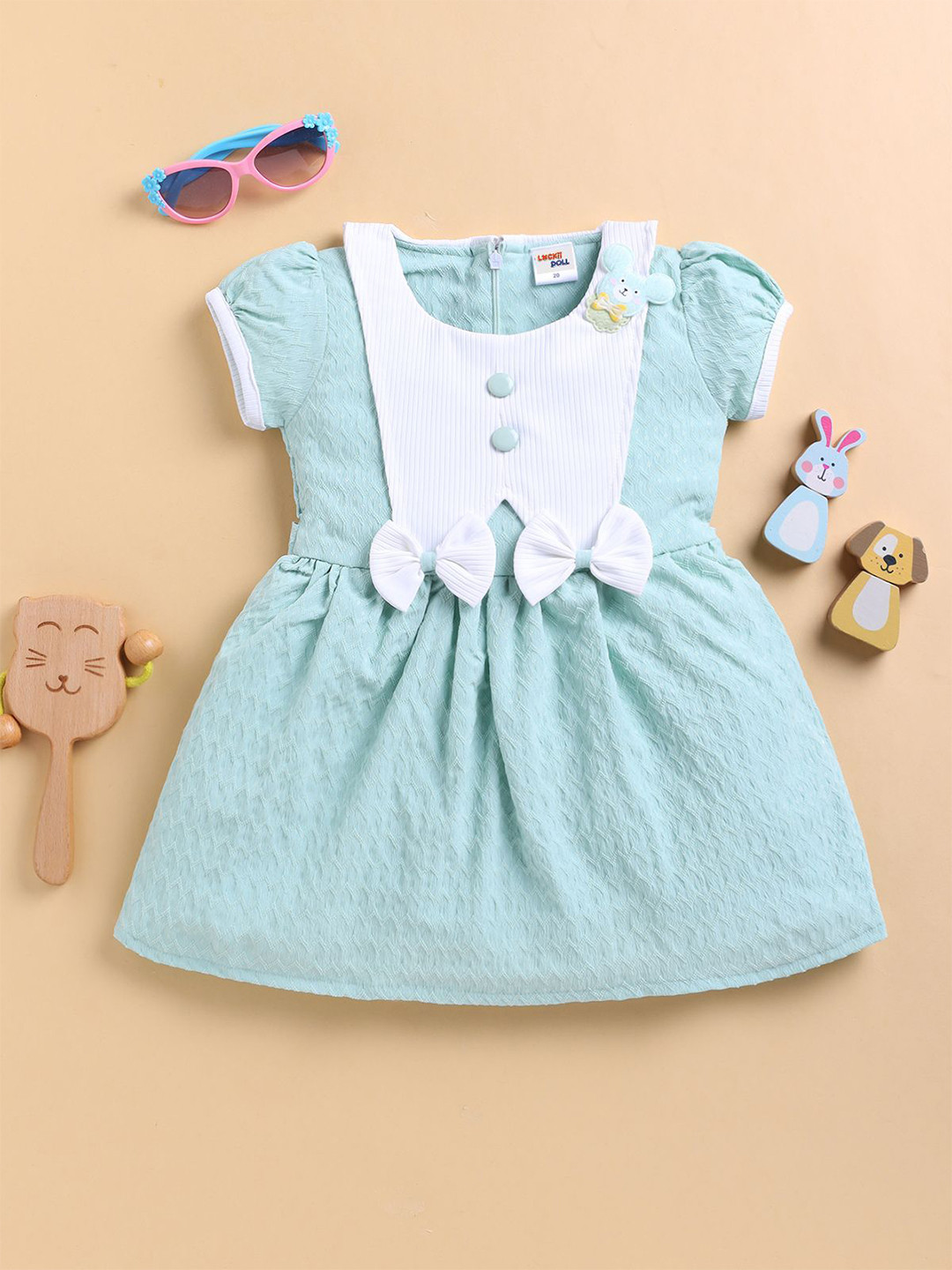 LACKii DOLL Girls Self Design Round Neck Fit & Flare Dress
