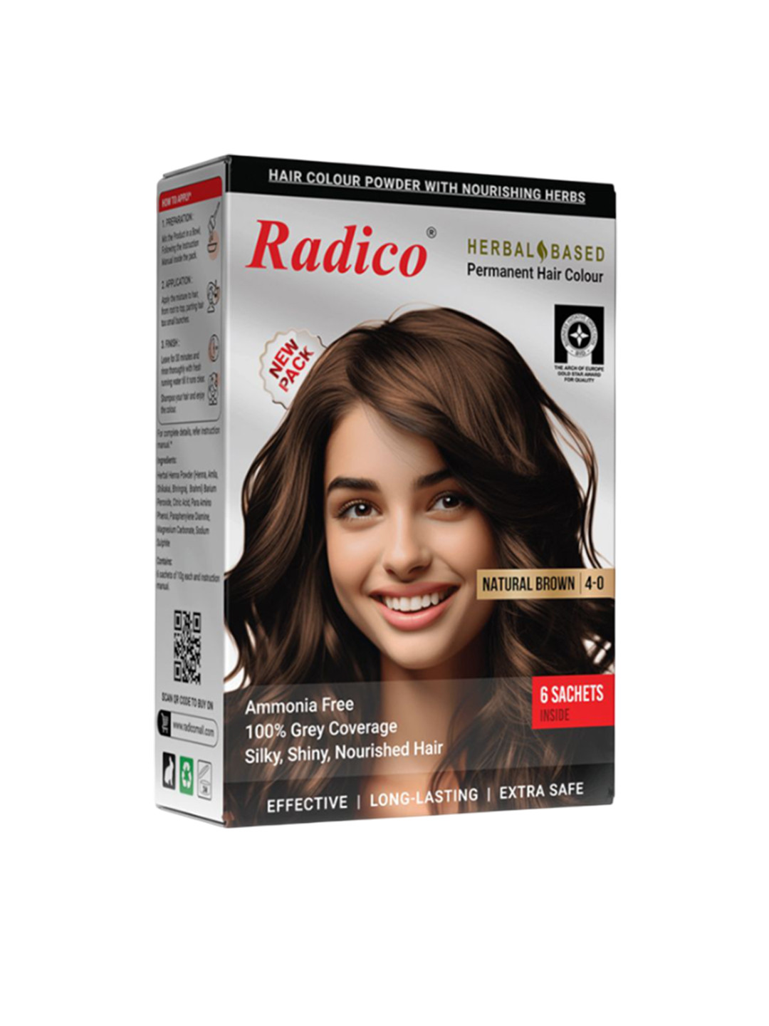 Radico Natural Long Lasting Herbal Based Hair Color- 60 g- Brown