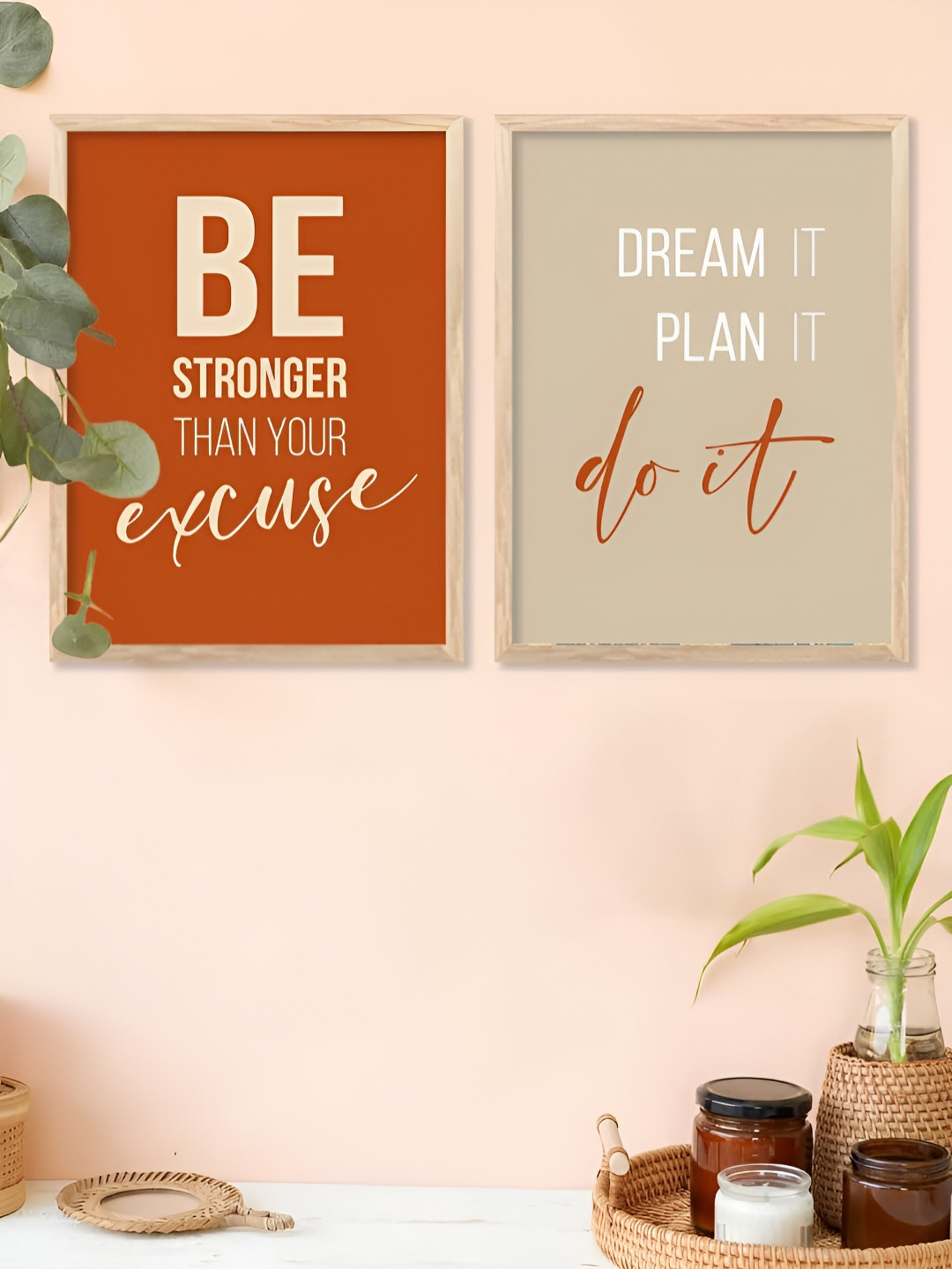 Kotart Brown & Beige 2 Pieces Motivational Quotes Wooden Wall Arts