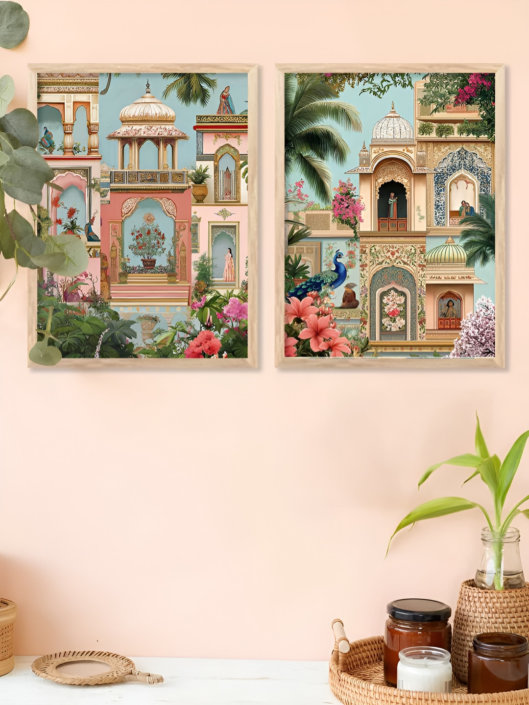 Kotart Brown & Blue 2 Pieces Palace Printed Wooden Wall Arts