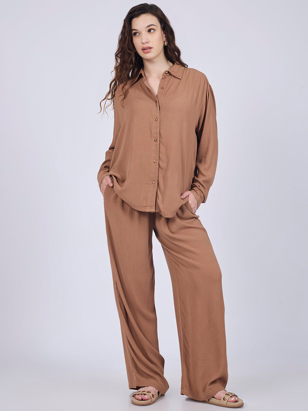 Outzidr Shirt Collar Neck Shirt & Pull On Pants Co-Ords