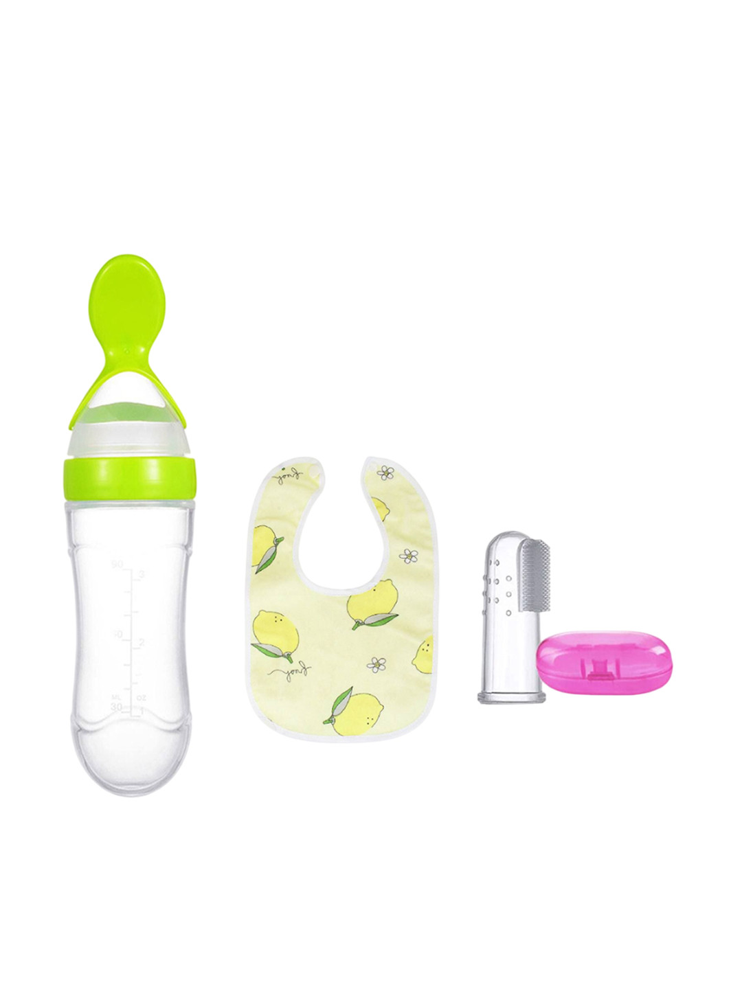 Joy Buzz Set Of 3 Baby Silicone Food Feeder Printed Bib & Finger Toothbrush With Case
