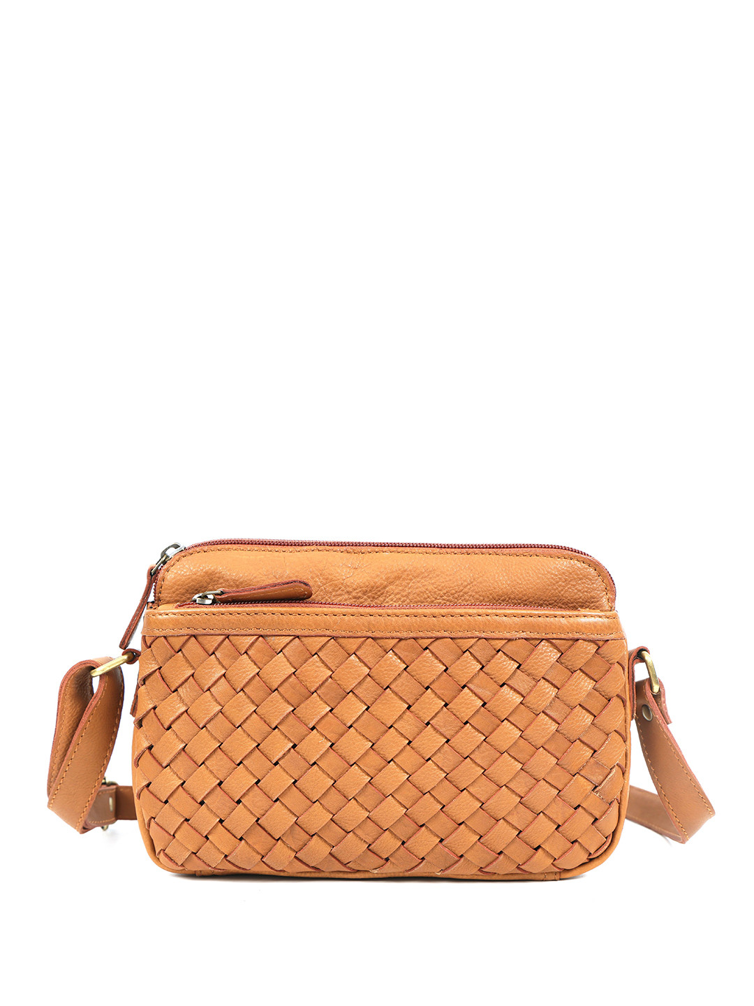 Celtic Textured Leather Structured Sling Bag with Cut Work