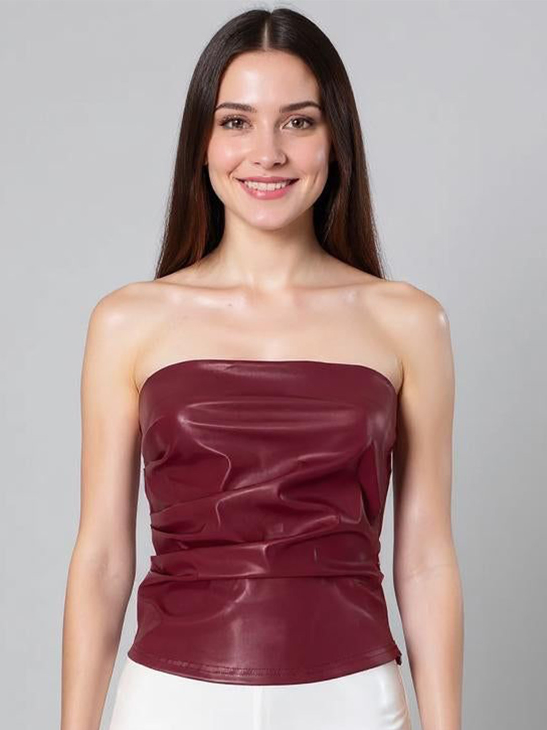 Outzidr Burgundy Strapless Regular Tube Top