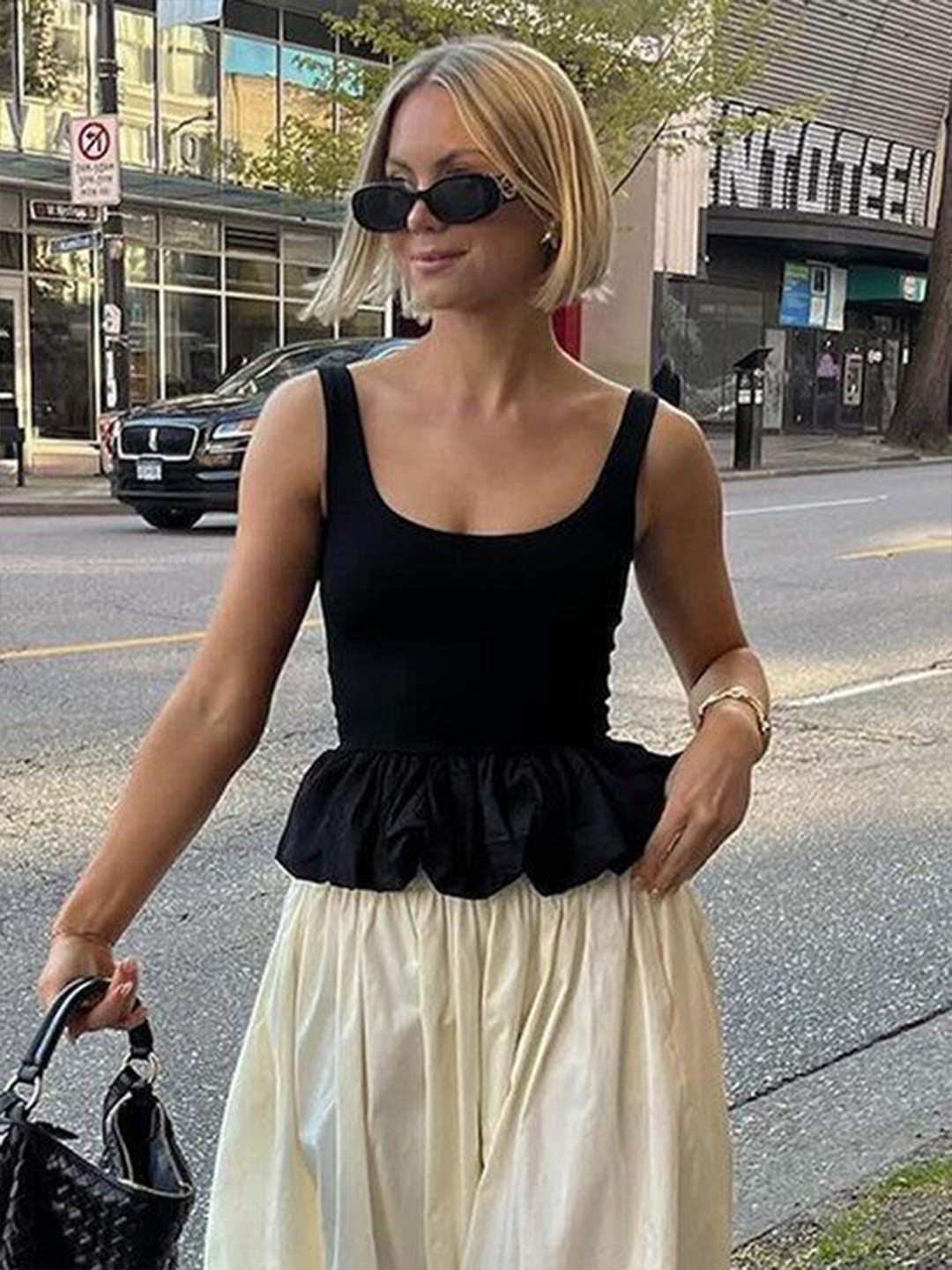 Outzidr Bubble Hem Ruched Fitted Top