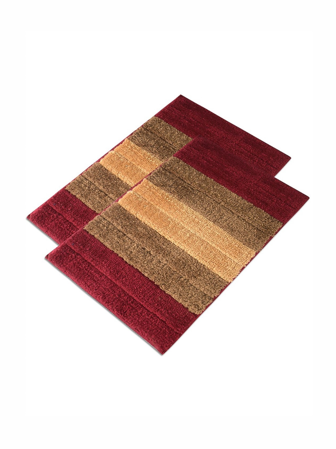 Aura 2-Pcs Maroon & Brown Striped Anti-Skid Microfibre Bath Rugs