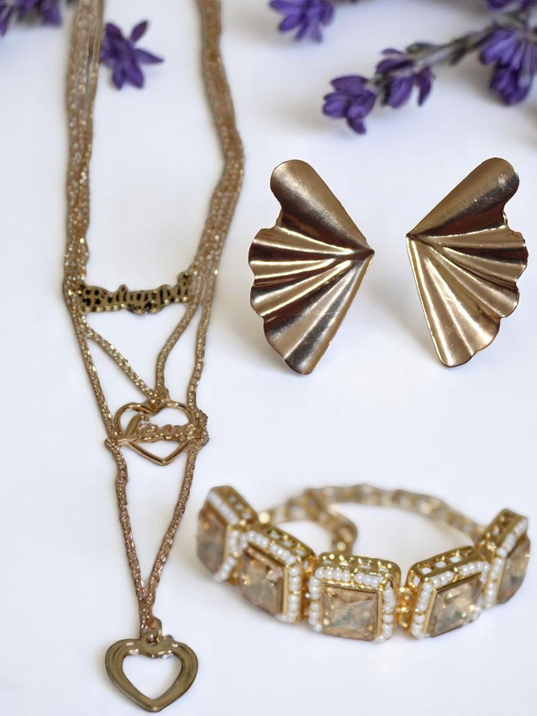 Jolly Faces Gold-Tone Necklace Earrings & Bracelet