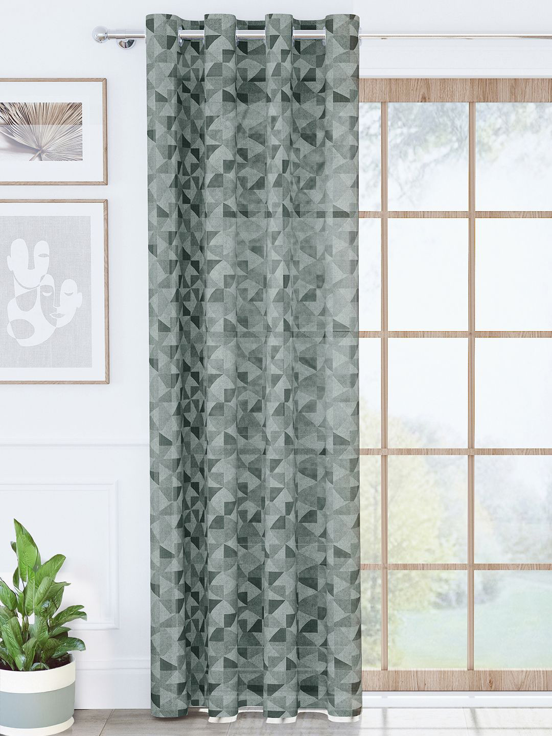 Story@home Grey Geometric Sheer Long Door Curtain