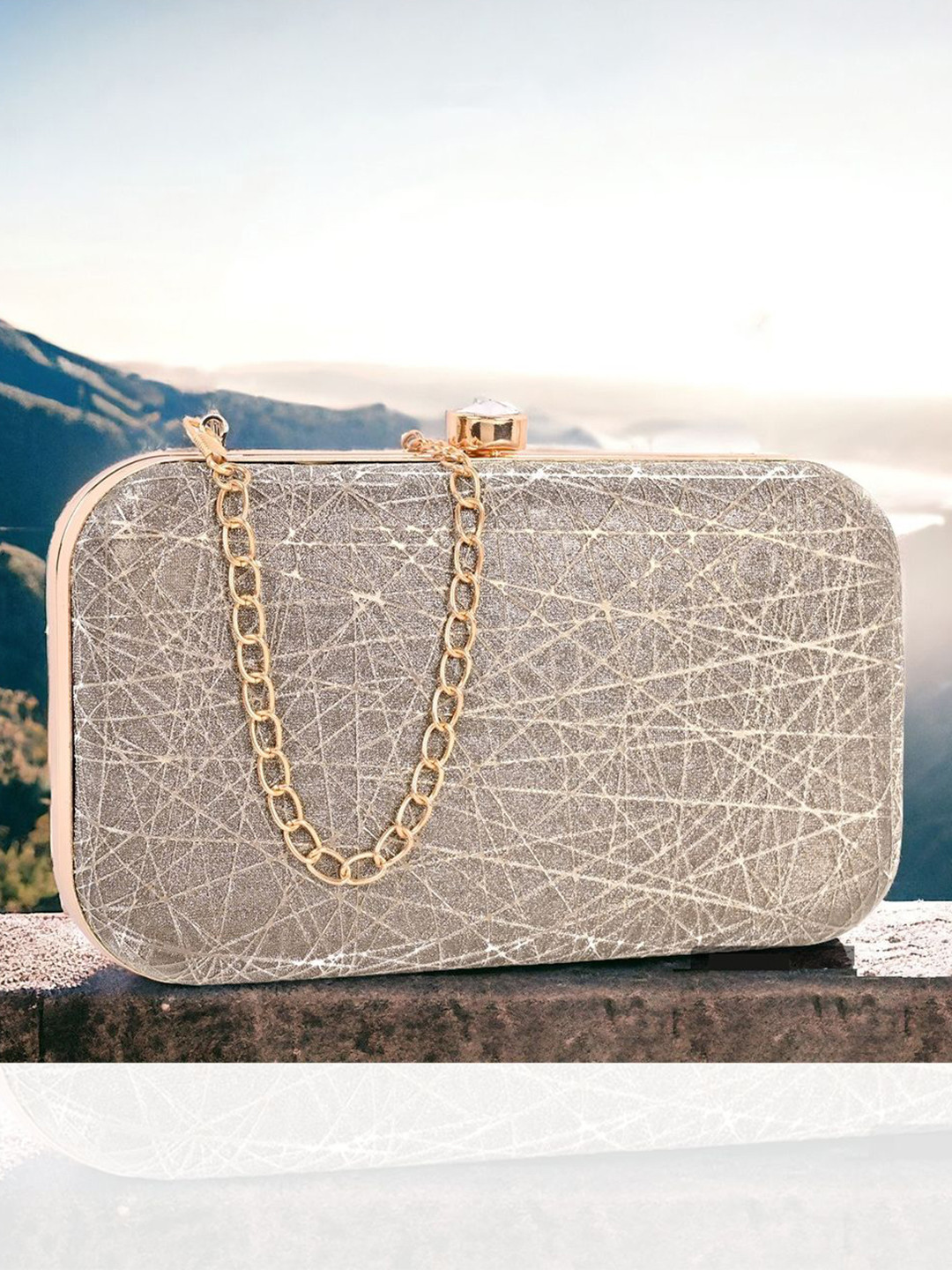 ADISA Textured Shoulder Strap Click Closure Box Clutch