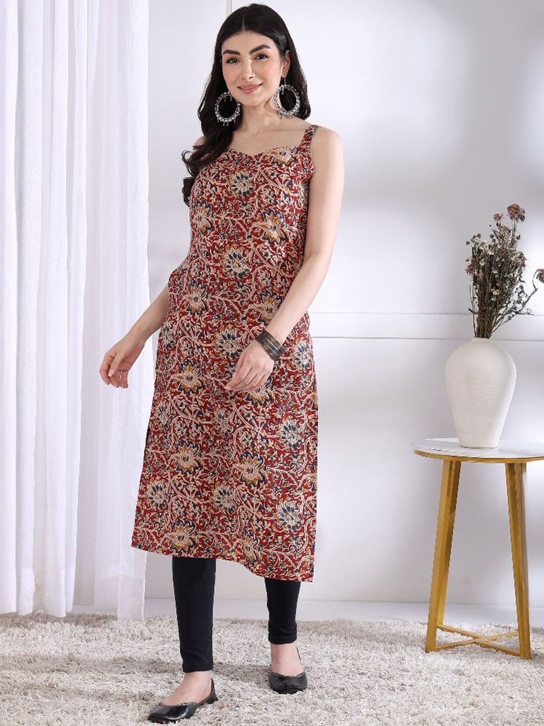 Vbuyz Women Floral Printed Kalamkari Festive Cotton Straight Kurta