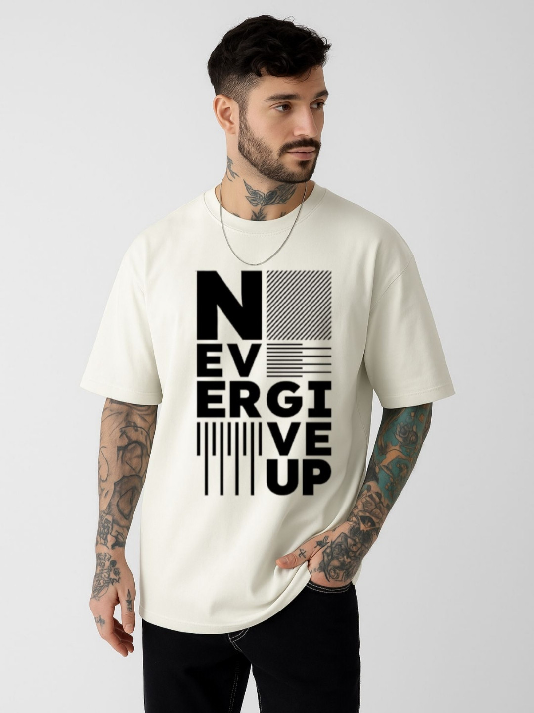 Be Crazy Typography Round Neck Drop Shoulder Sleeves Printed Cotton Oversized T-shirt