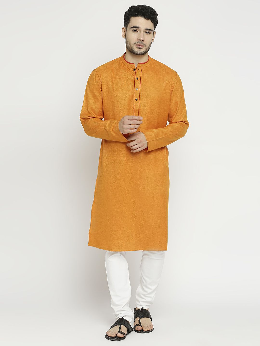 Arch element Men Mandarin Collar Woven Design Thread Work Kurta