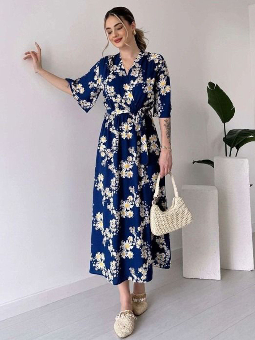 CORSICA Women Floral Print Wrap Midi Dress