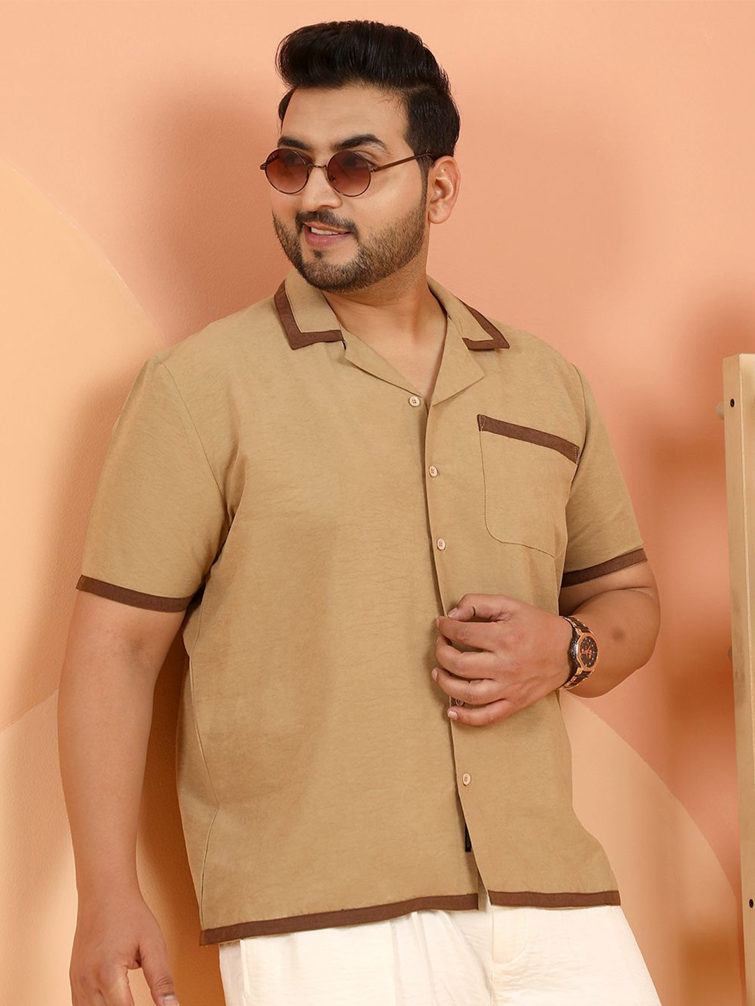 Instafab Plus Men Plus Size Comfort Fit Solid Cuban Collar Cotton Casual Shirt