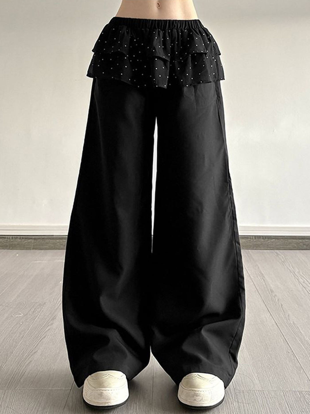 LULU & SKY Women Loose Fit Mid-Rise Layered Flounce Skirt Parallel Trousers