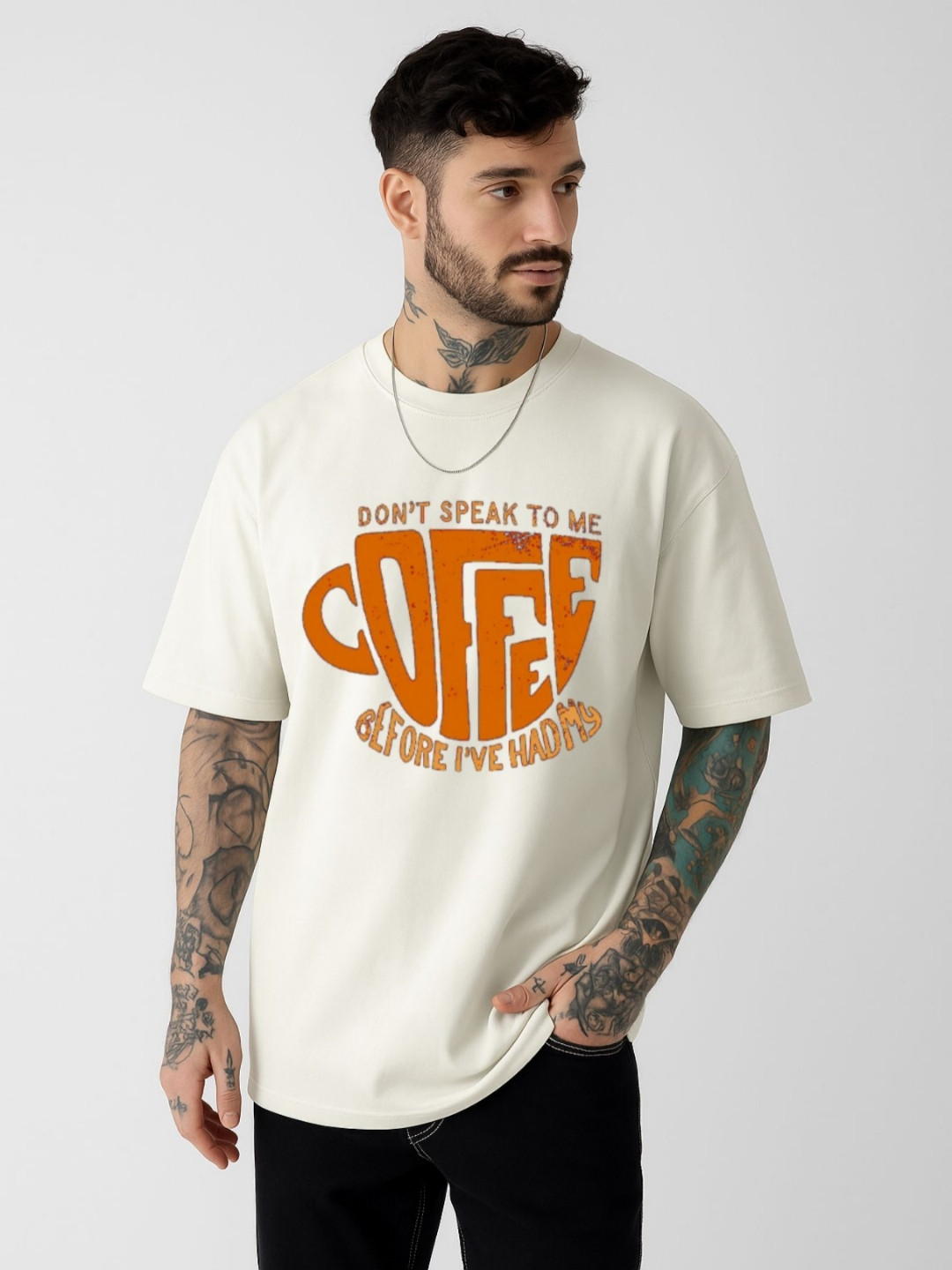 Be Crazy Typography Round Neck Drop Shoulder Sleeves Printed Cotton Oversized T-shirt