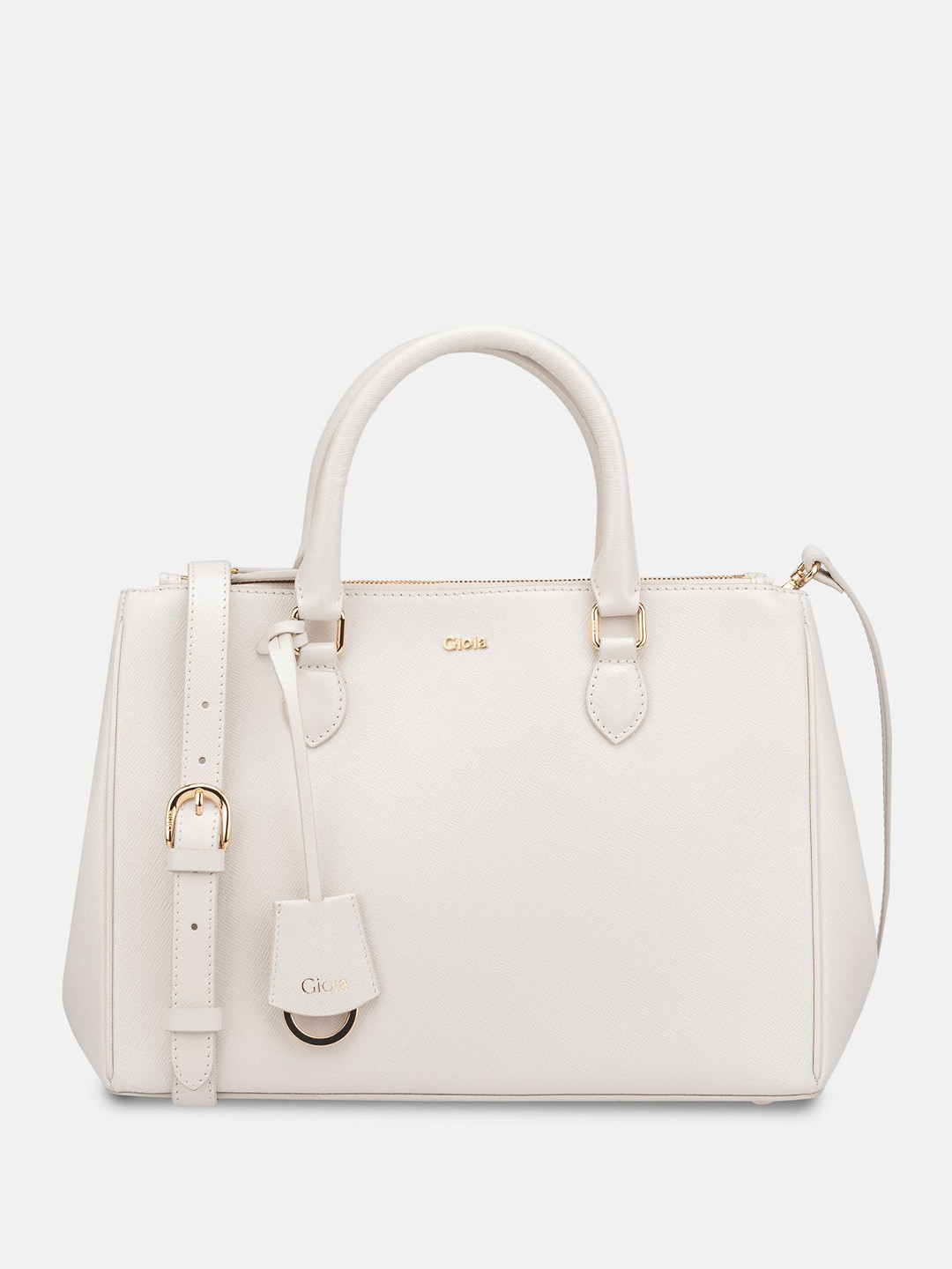 GIOIA Women Off White Leather Saffiano Medium Crossbody Bag