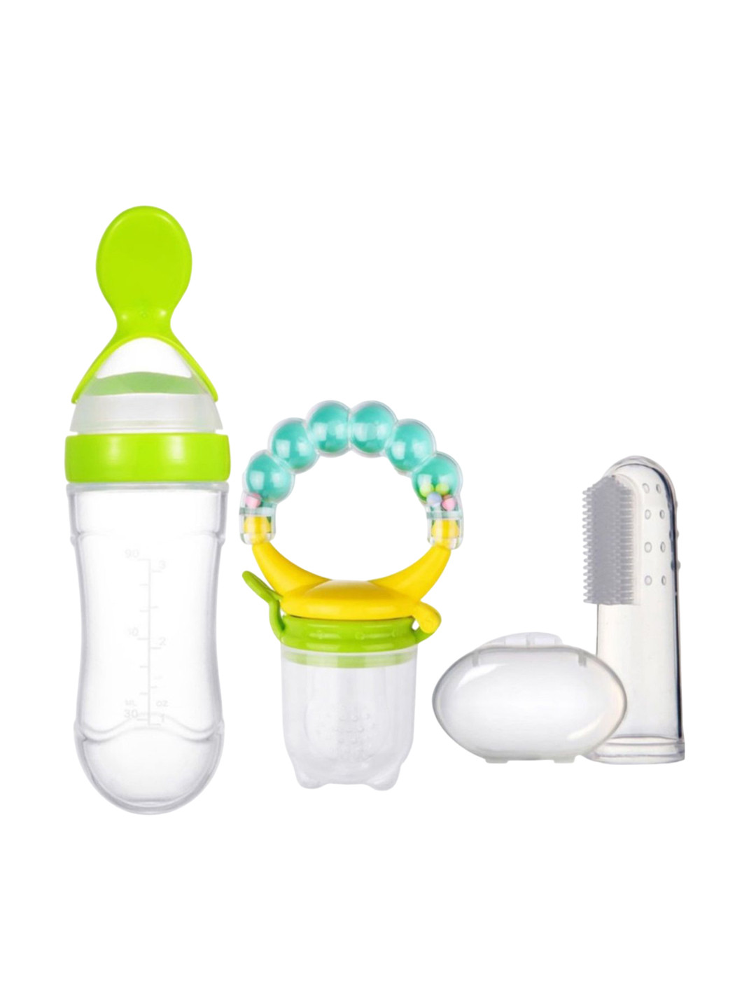 Joy Buzz Kids Set Of 3 Baby Spoon Feeder Fruit Feeder & Finger Toothbrush - Green
