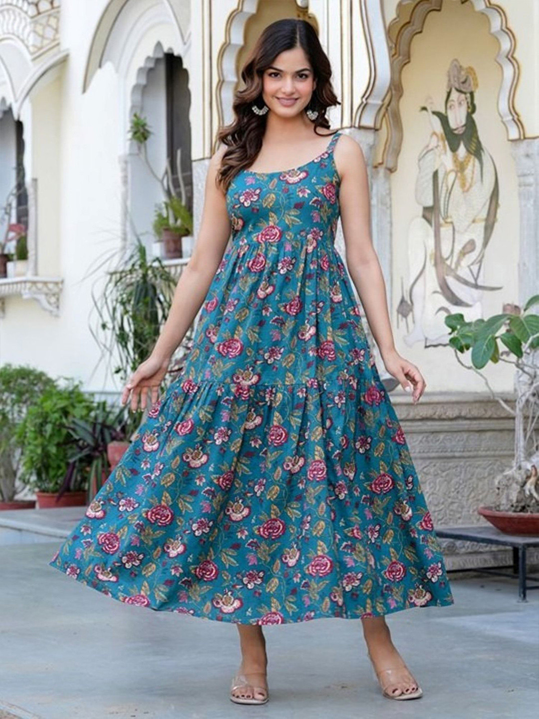 Kamayra v Floral Print Fit & Flare Maxi Dress