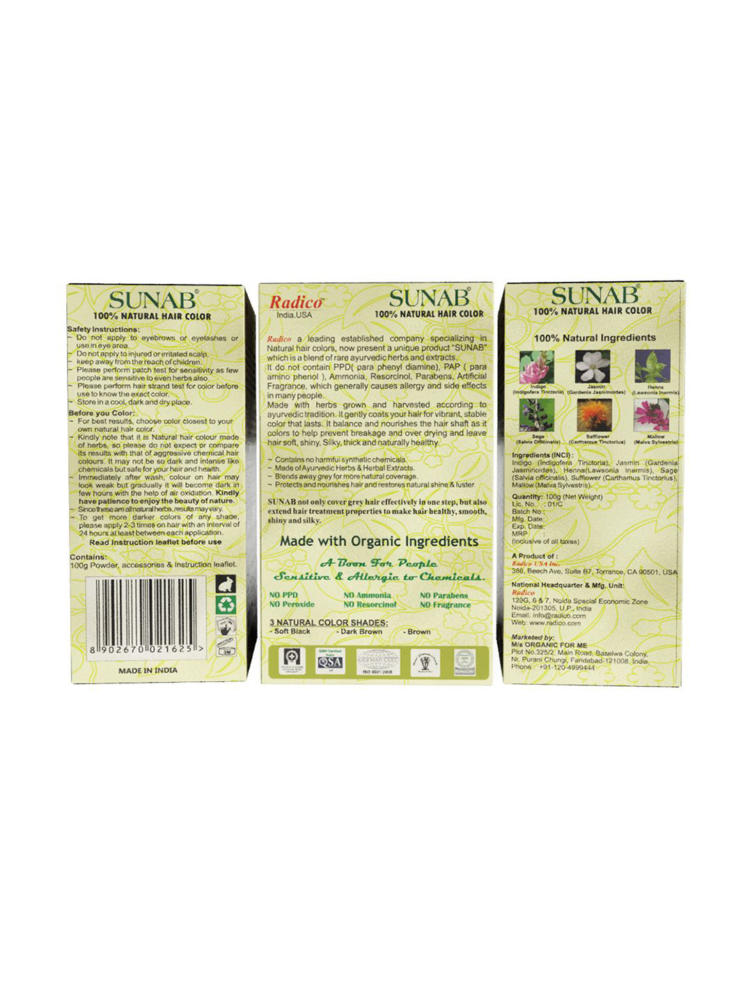 Radico Sunab Unisex Brown Natural & Safe Hair Colour - 100g