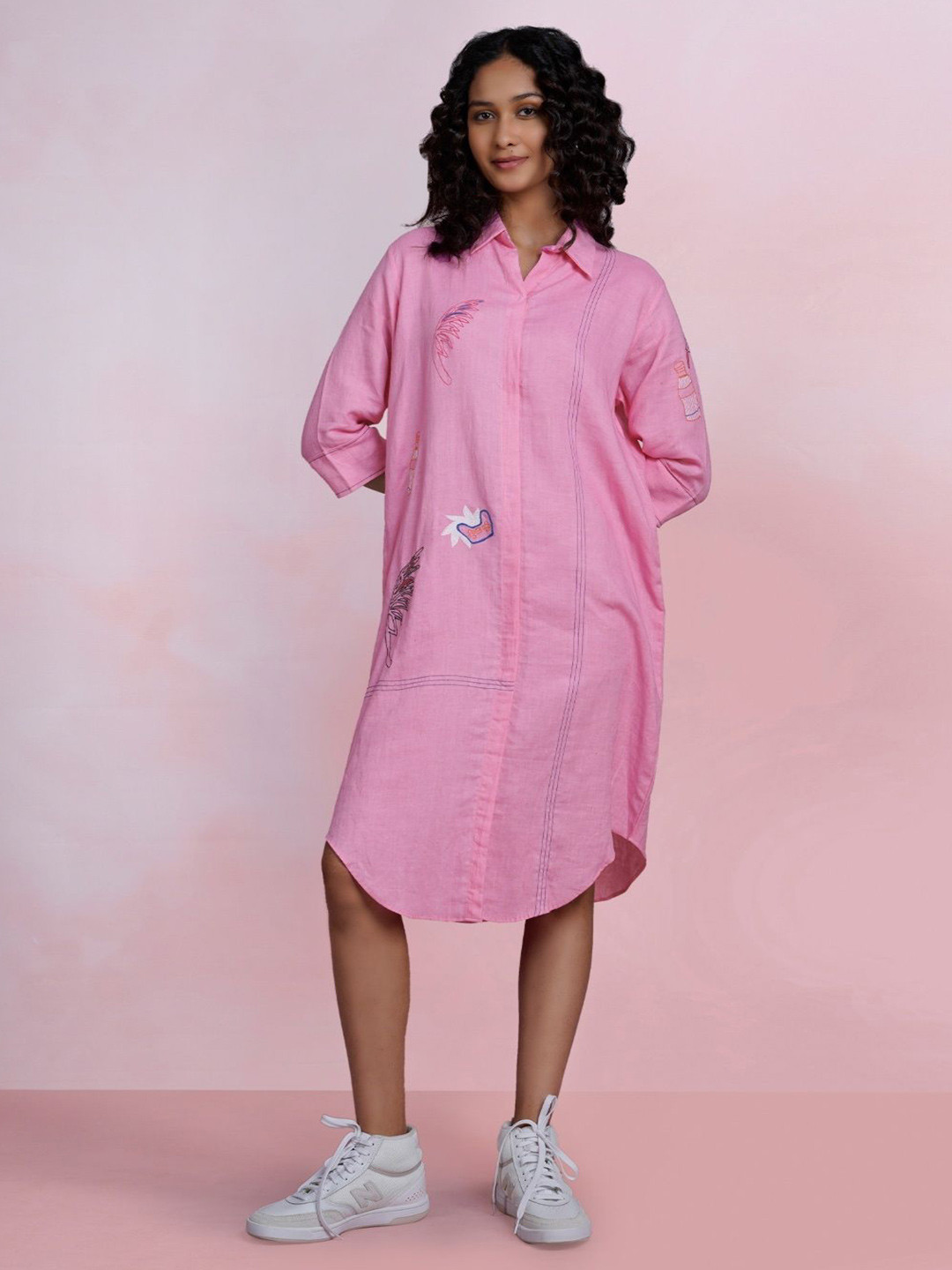 THE HOUSE OF HEMP Blush Breeze Women Printed Linen Shirt Dress