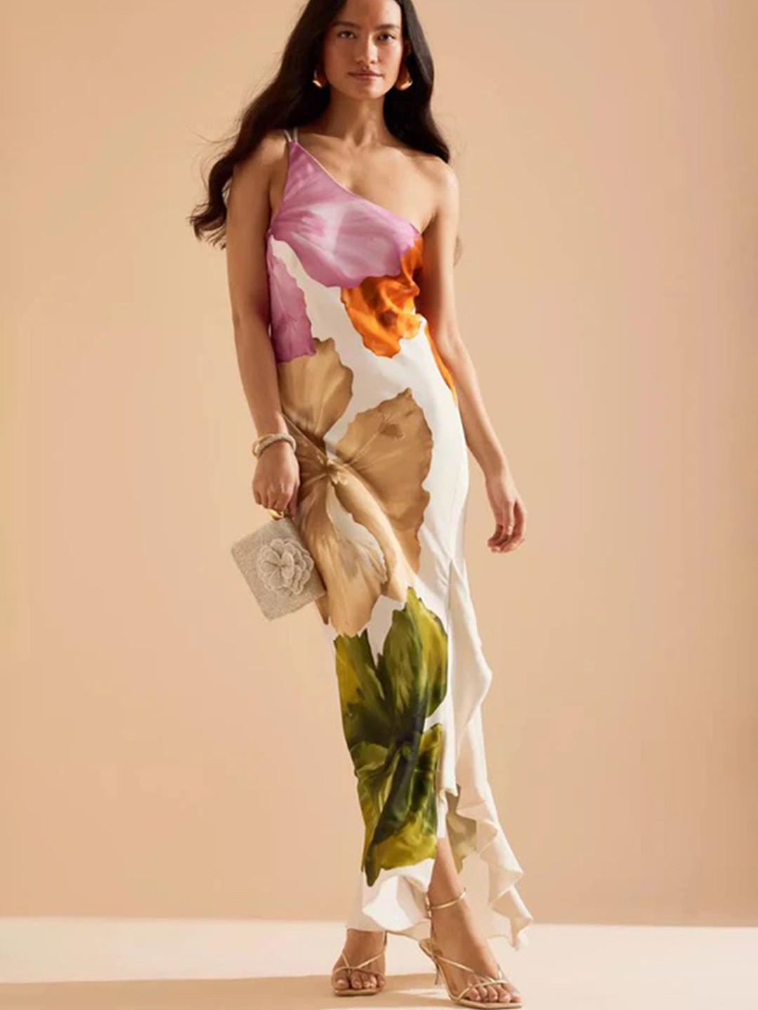 LULU & SKY Women One Shoulder Floral Maxi Dress