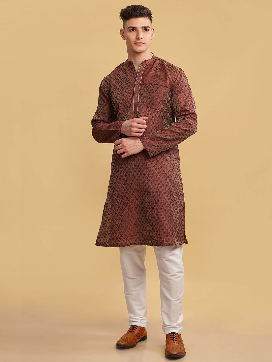 Arch element Geometric Embroidered Thread Work Mandarin Collar Straight Kurta