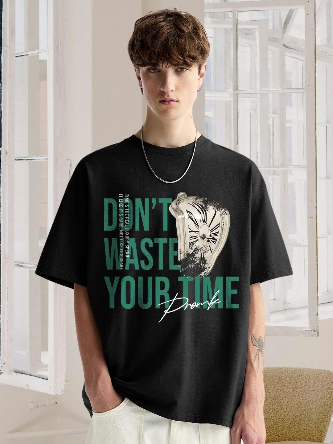 PRONK Men Graphic Printed Round Neck Cotton Oversized T-shirt