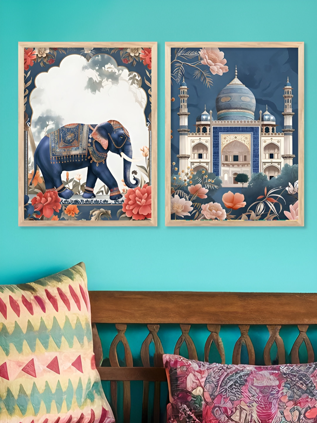 Kotart White & Blue 2 Pieces Animals Wooden Wall Arts