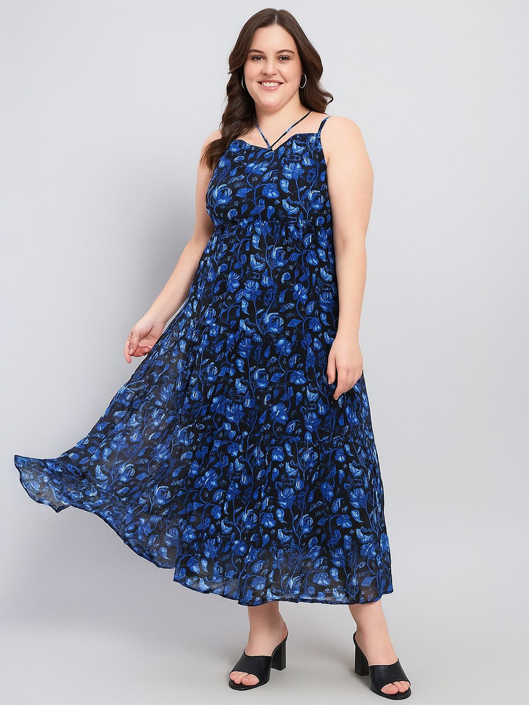 DressBerry Curve Women Floral Print Georgette A-Line Plus Size Maxi Dress