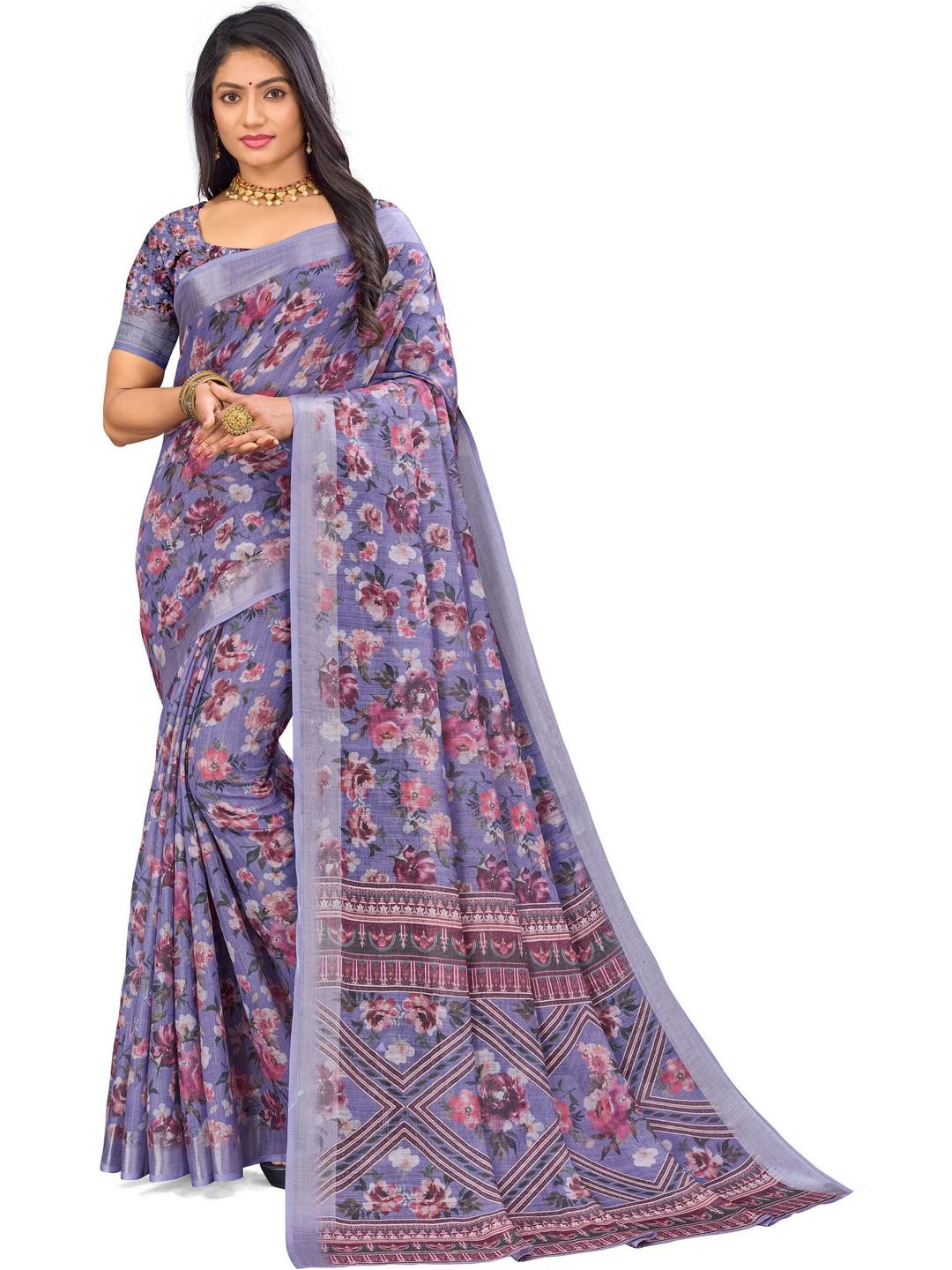 PARVOTSAV Purple Linen Blend Saree