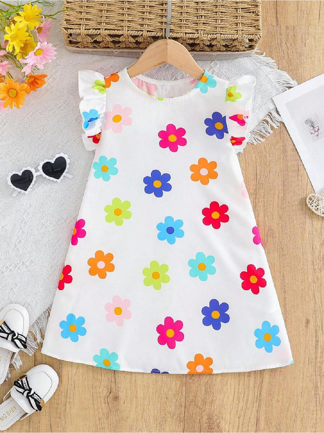 White World Girls Flutter Sleeve A-Line Dress